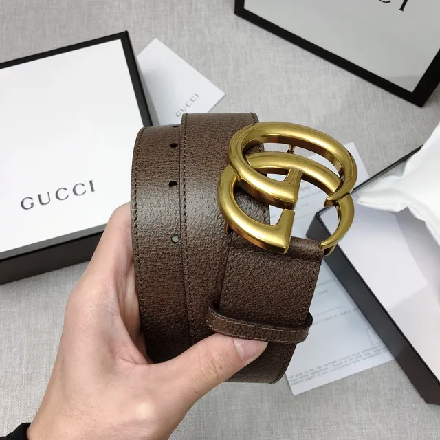 Gucci Double G Belt Brown Gold Interlocking Buckle Textured Leather Belt 3