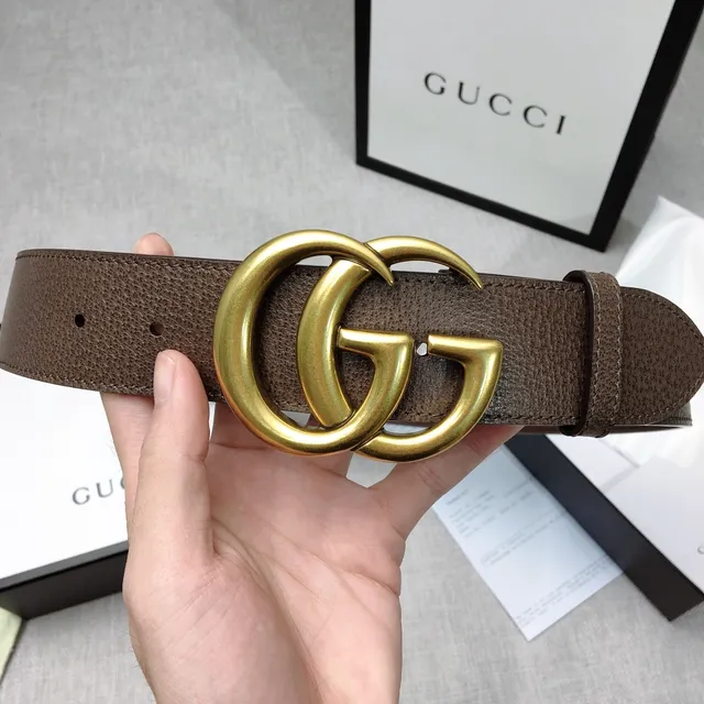 Gucci Double G Belt Brown Gold Interlocking Buckle Textured Leather Belt 4