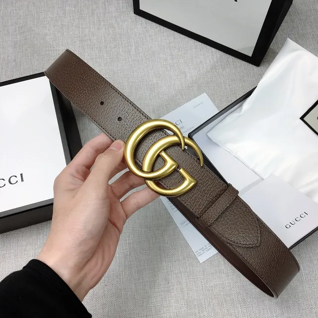Gucci Double G Belt Brown Gold Interlocking Buckle Textured Leather Belt 5