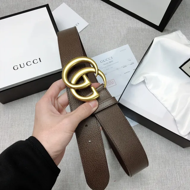 Gucci Double G Belt Brown Gold Interlocking Buckle Textured Leather Belt 6