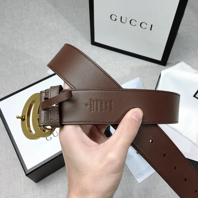 Gucci Double G Belt Brown Gold Interlocking Buckle Textured Leather Belt 7
