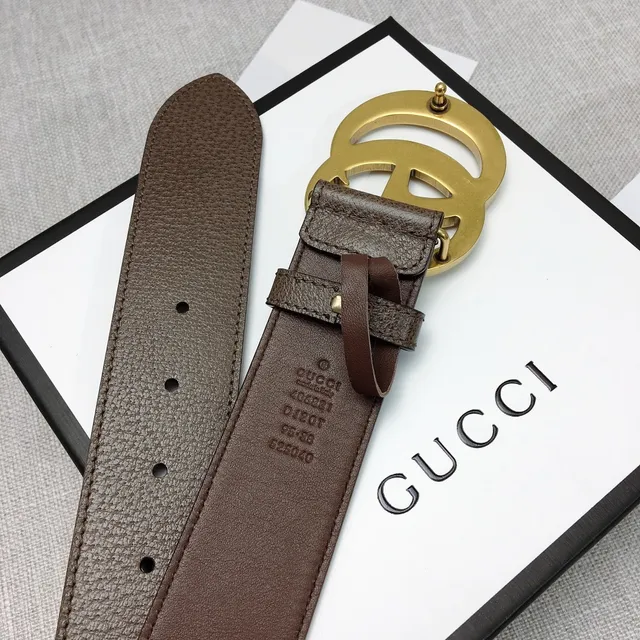 Gucci Double G Belt Brown Gold Interlocking Buckle Textured Leather Belt 8