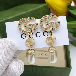Gucci Double G Crystal and Pearl Drop Earrings