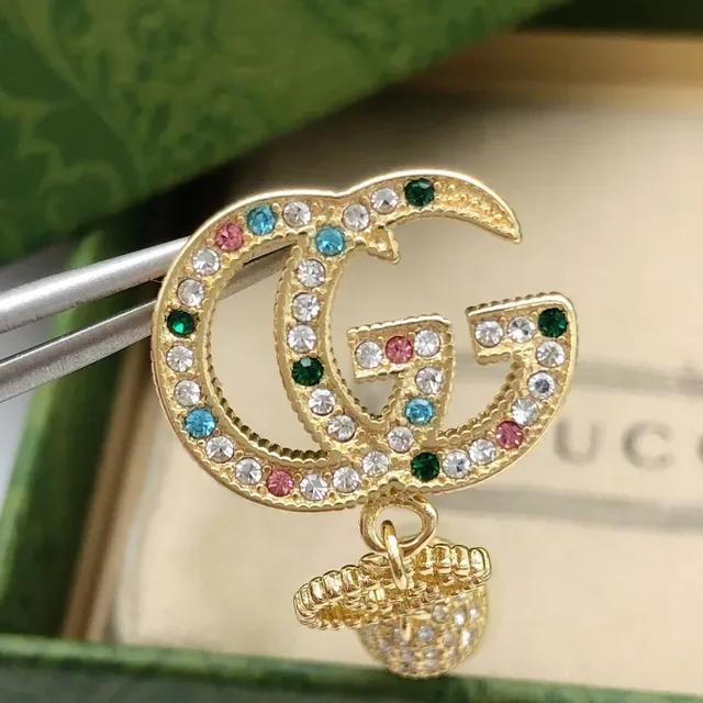 Gucci Double G Crystal and Pearl Drop Earrings 6