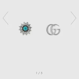 Gucci Double G Flower Rivet Stud Silver Blue Interlocking Sunflower Motif Earrings