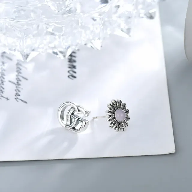 Gucci Double G Flower Rivet Stud Silver Blue Interlocking Sunflower Motif Earrings 4
