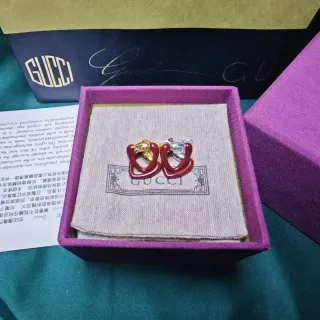 Gucci Double G Heart Red Gold Enamel-Coated Earrings