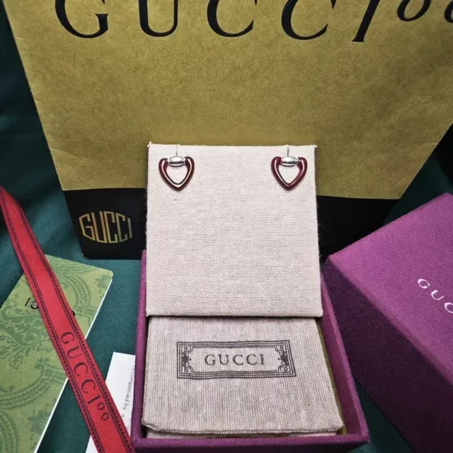 Gucci Double G Heart Red Gold Enamel-Coated Earrings 4