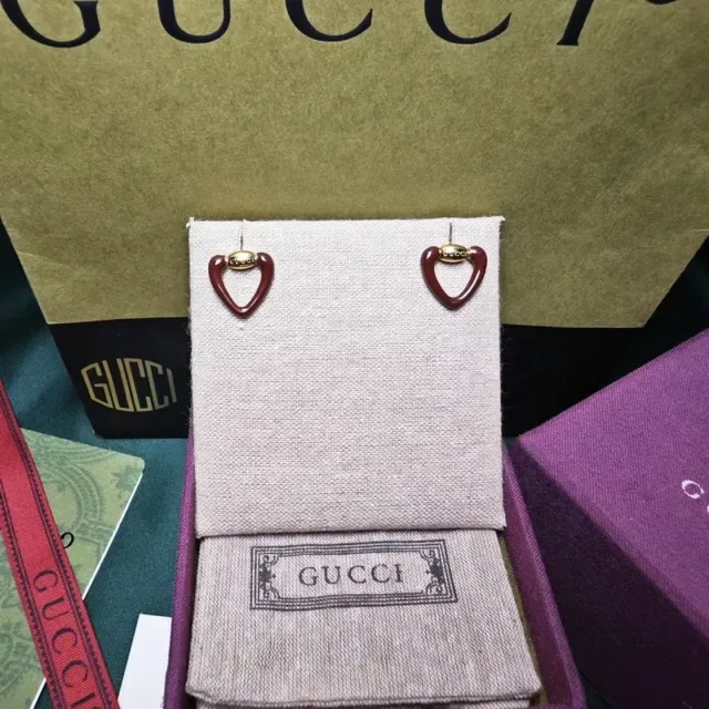 Gucci Double G Heart Red Gold Enamel-Coated Earrings 5