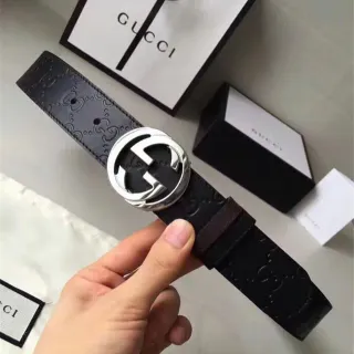 Gucci Double G Interlocking Buckle काला चमड़े का बेल्ट