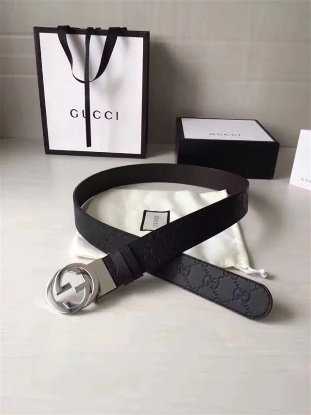 Gucci Double G Interlocking Buckle Black Leather Belt 12