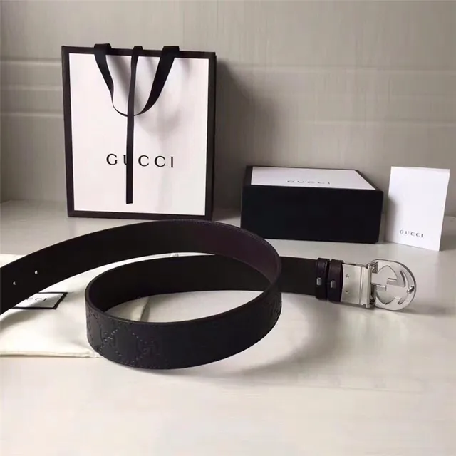 Gucci Double G Interlocking Buckle Black Leather Belt 14