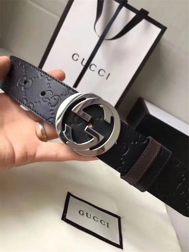 Gucci Double G Interlocking Buckle Black Leather Belt 17