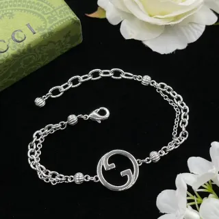 Gucci Double G Interlocking Logo Silver Double-Chain Bracelet