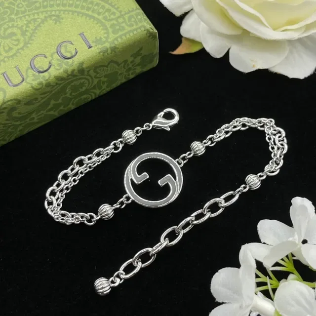Gucci Double G Interlocking Logo Silver Double-Chain Bracelet 4