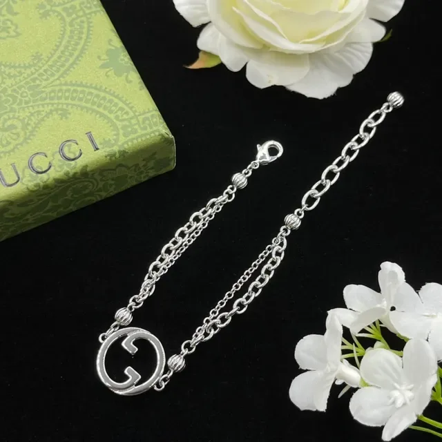 Gucci Double G Interlocking Logo Silver Double-Chain Bracelet 5