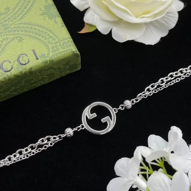 Gucci Double G Interlocking Logo Silver Double-Chain Bracelet 6