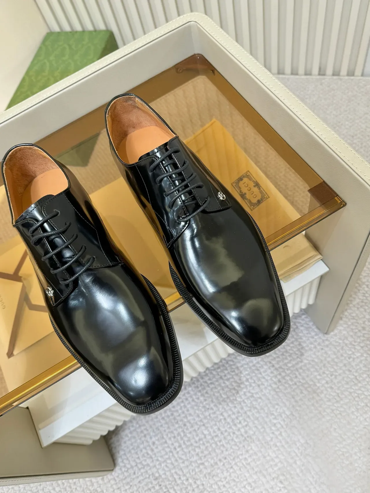 Gucci Double G Chaussures Oxford Cuir Patenté Noir 4