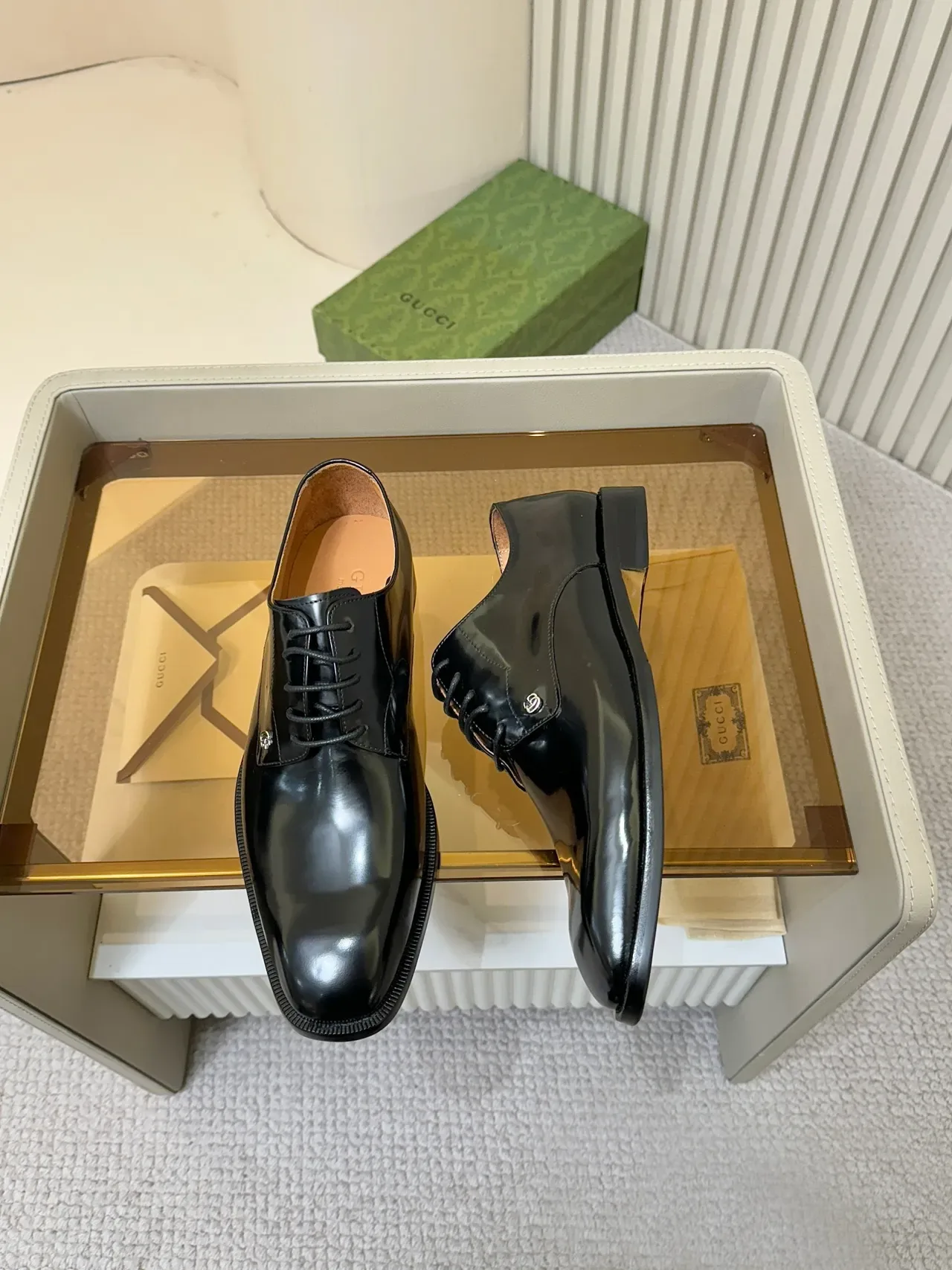 Gucci Double G Chaussures Oxford Cuir Patenté Noir 6