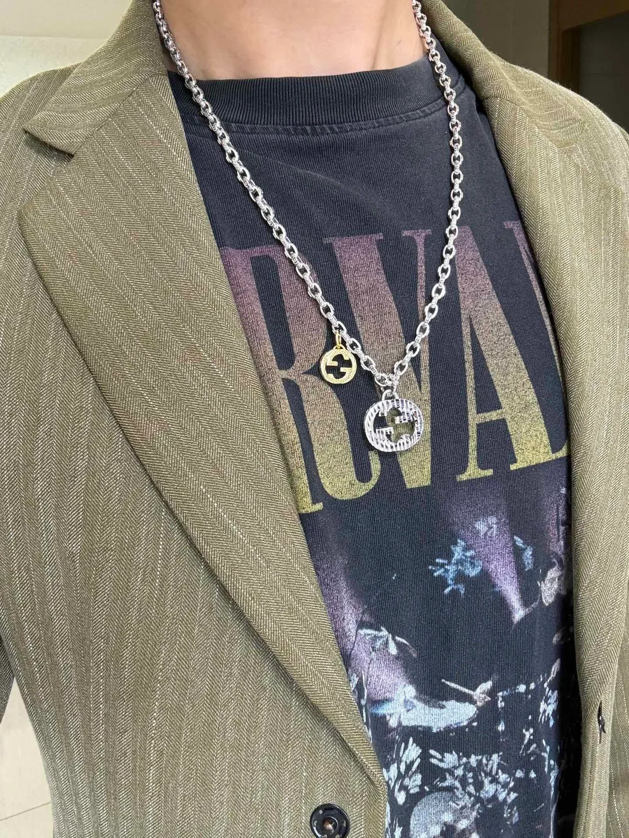 Gucci Double G Pendant Necklace Silver and Gold Tone Necklaces 2