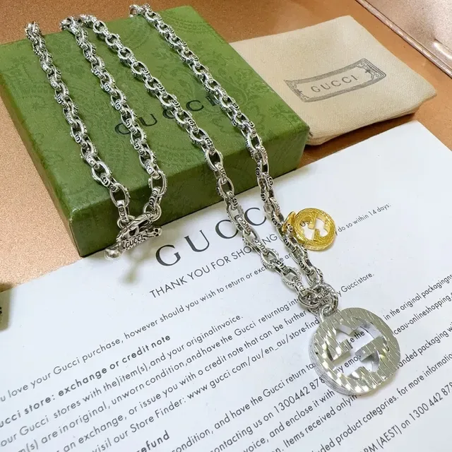 Gucci Double G Pendant Necklace Silver and Gold Tone Necklaces 3
