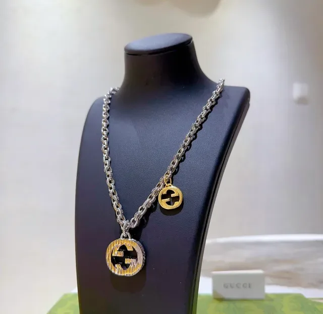 Gucci Double G Pendant Necklace Silver and Gold Tone Necklaces 4