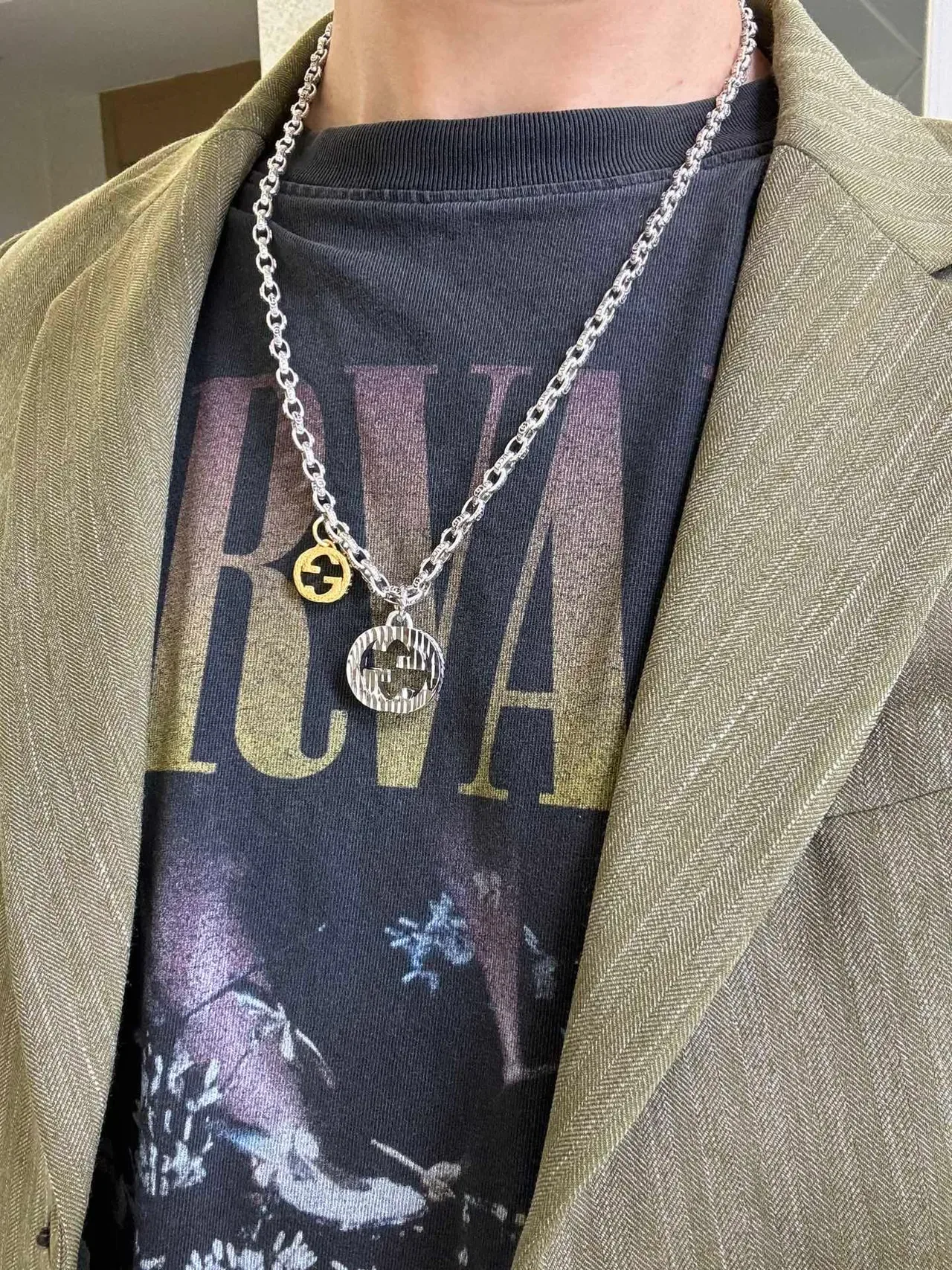 Gucci Double G Pendant Necklace Silver and Gold Tone Necklaces 5