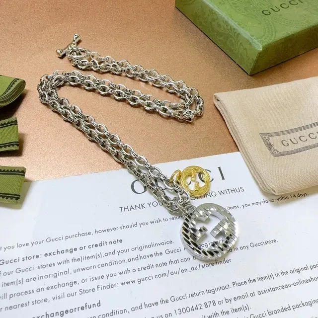 Gucci Double G Pendant Necklace Silver and Gold Tone Necklaces 6