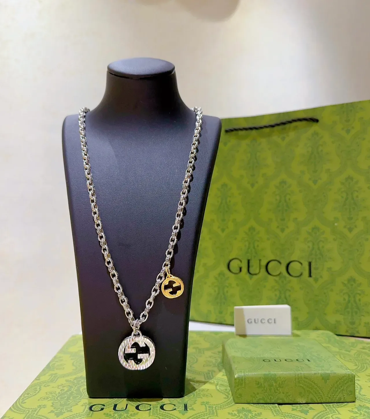 Gucci Double G Pendant Necklace Silver and Gold Tone Necklaces 9
