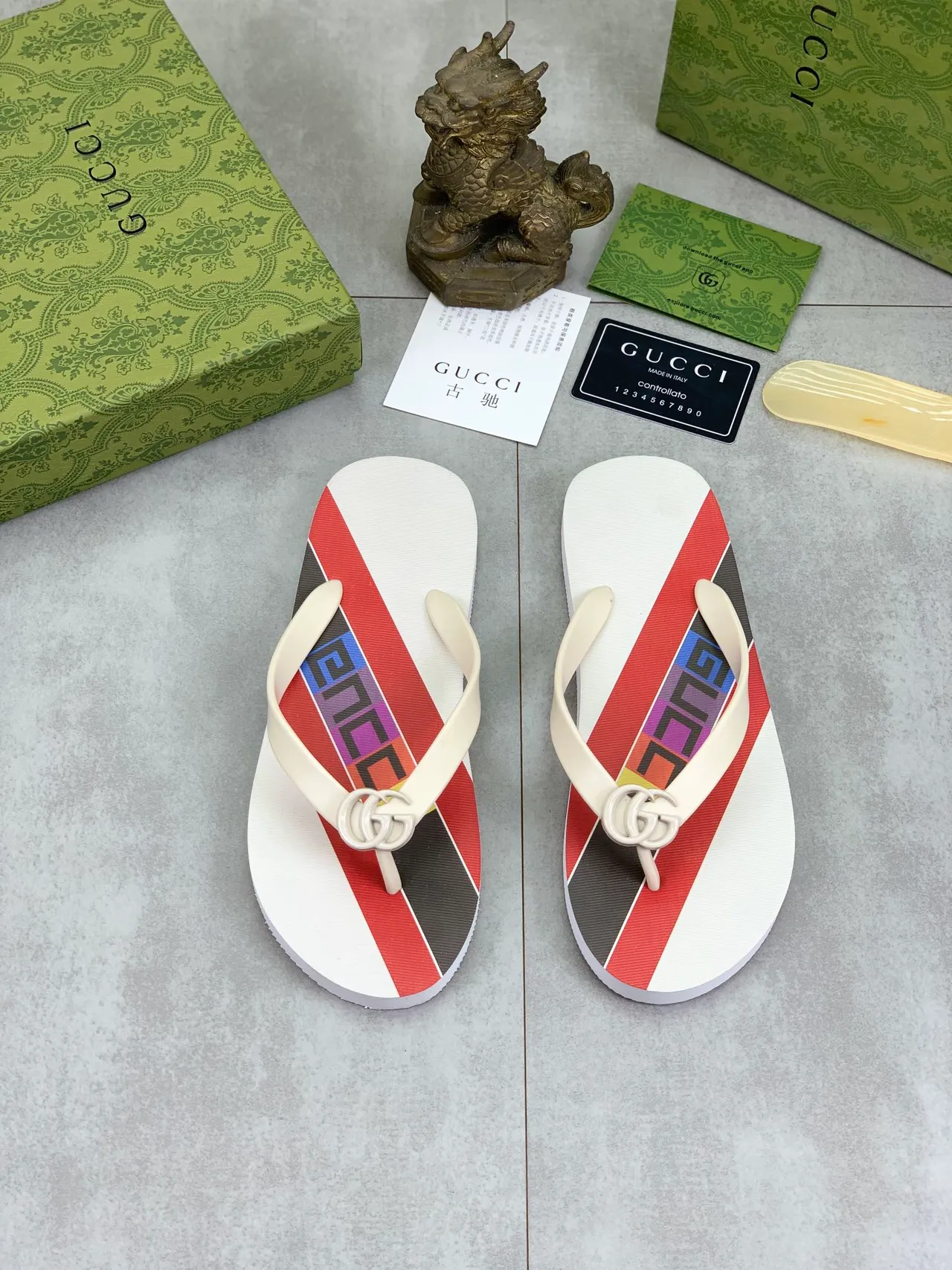 Gucci Flip-Flop Multicolor Thong Strap Knot Detail Slippers 5
