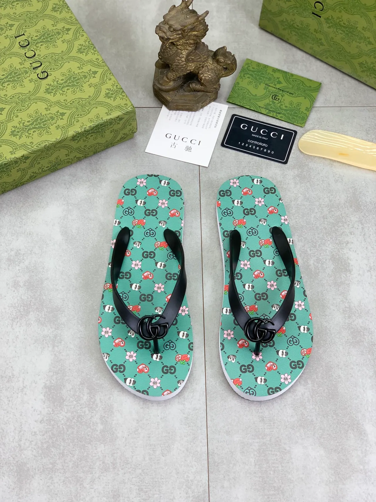 Gucci Flip-Flop Multicolor Thong Strap Knot Detail Slippers 24