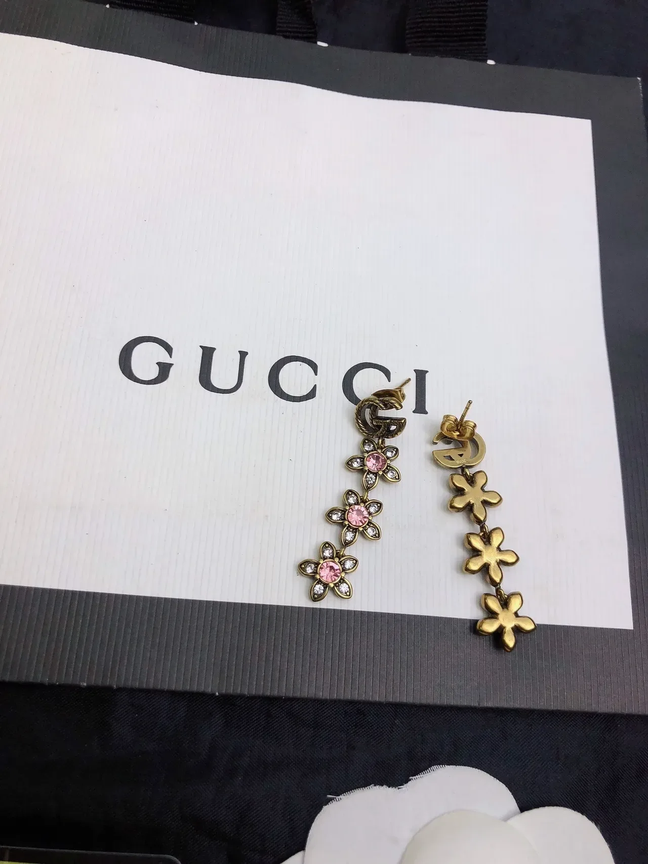 Gucci Flora Triple Flower Pink Crystal Earrings 2