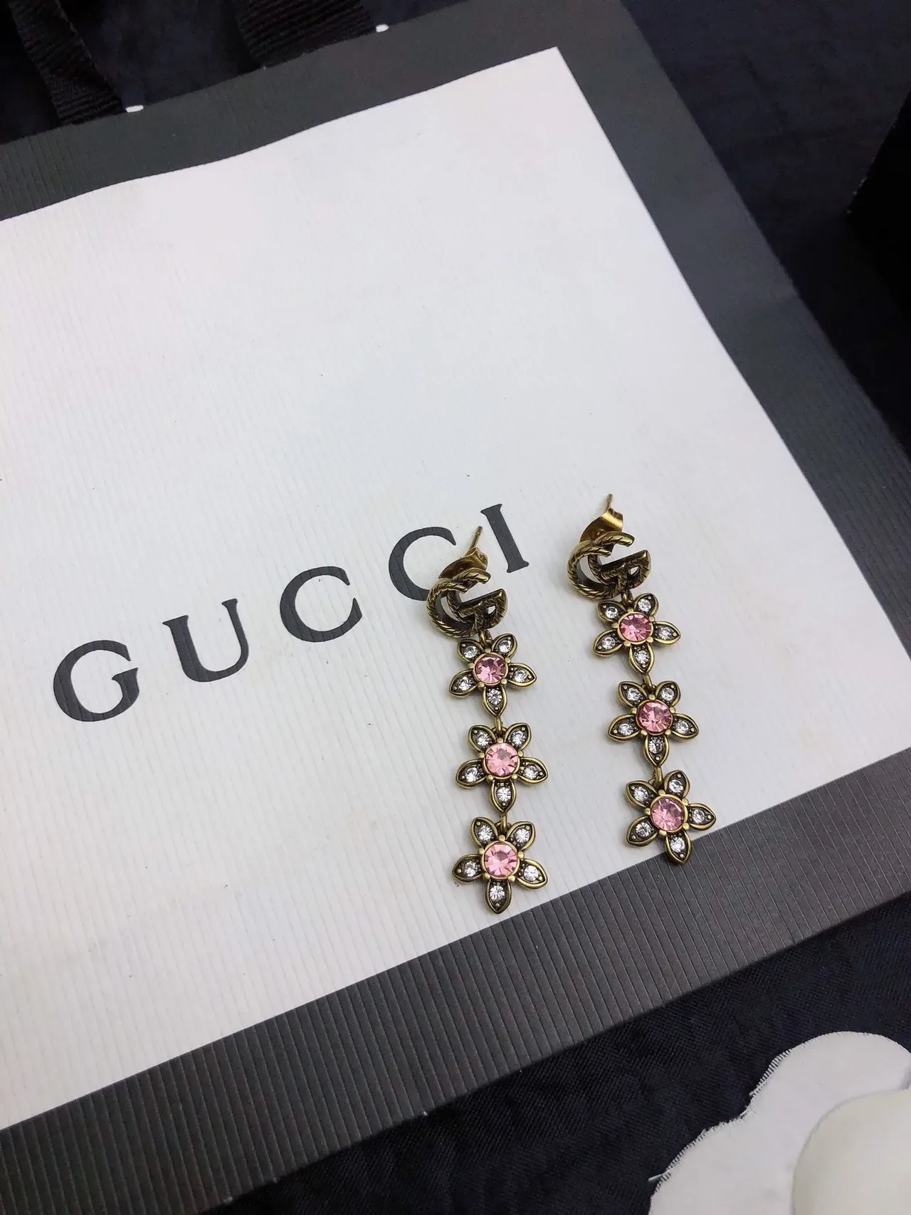 Gucci Flora Triple Flower Pink Crystal Earrings 3