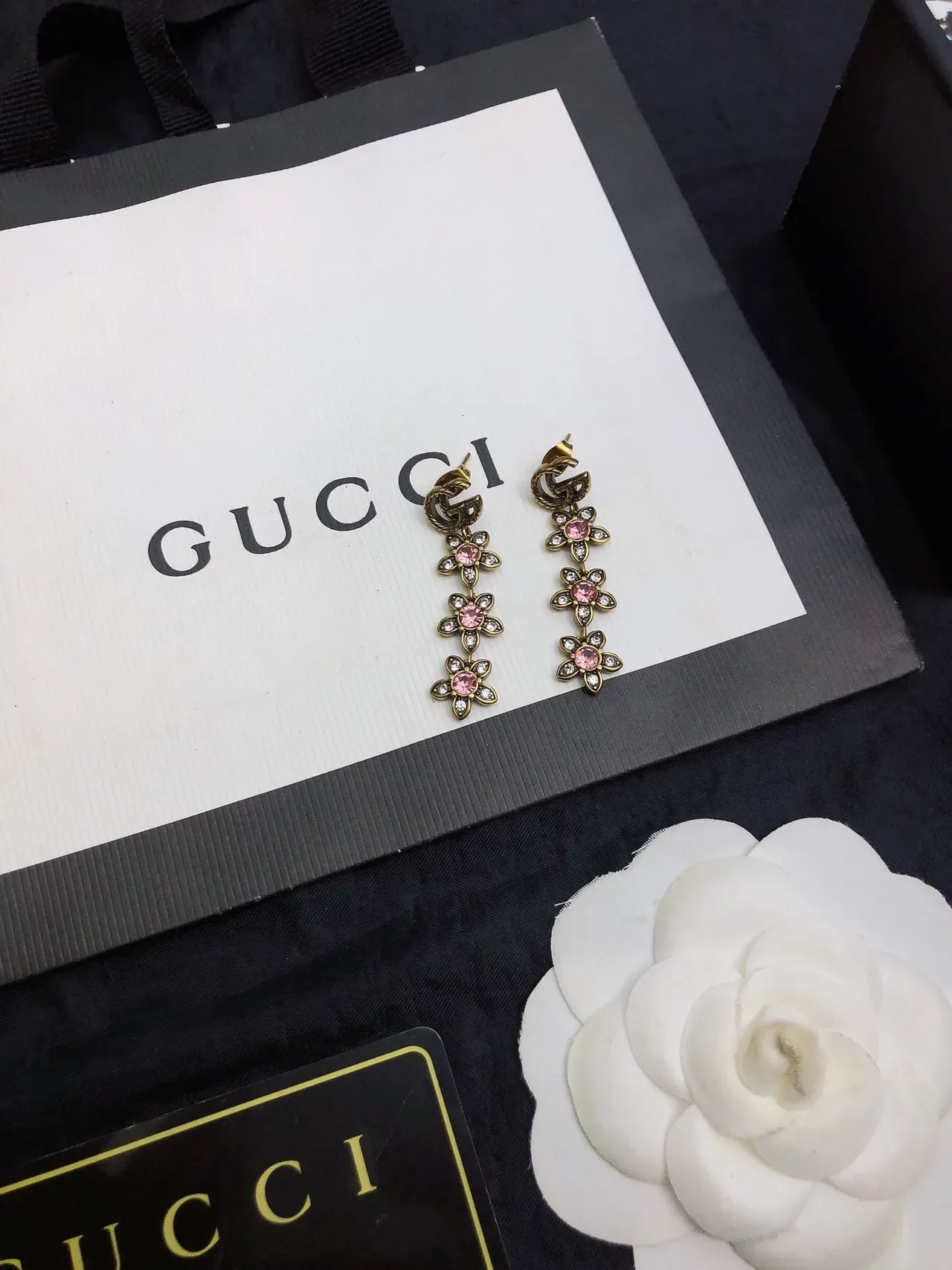 Gucci Flora Triple Flower Pink Crystal Earrings 4