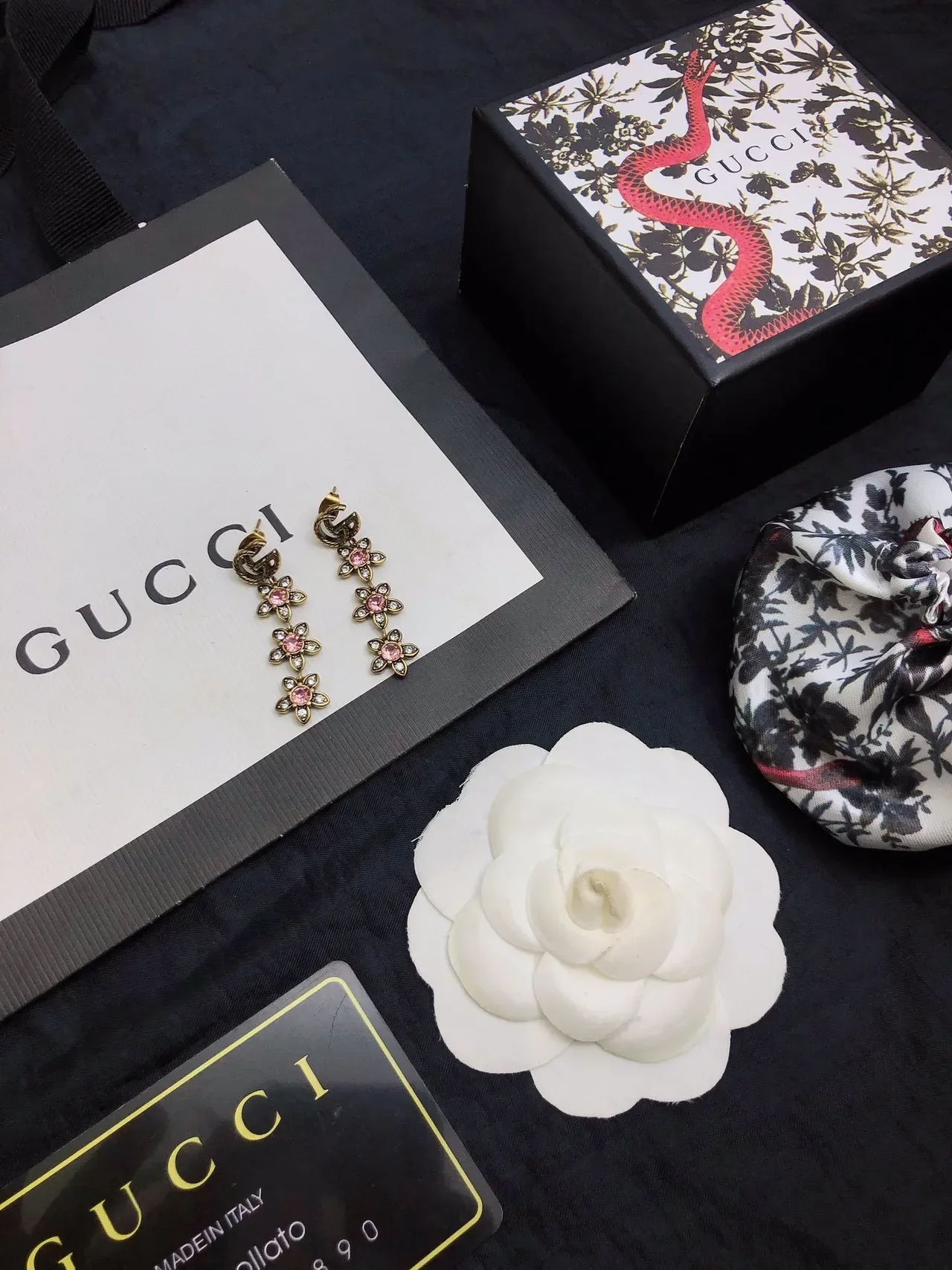 Gucci Flora Triple Flower Pink Crystal Earrings 6