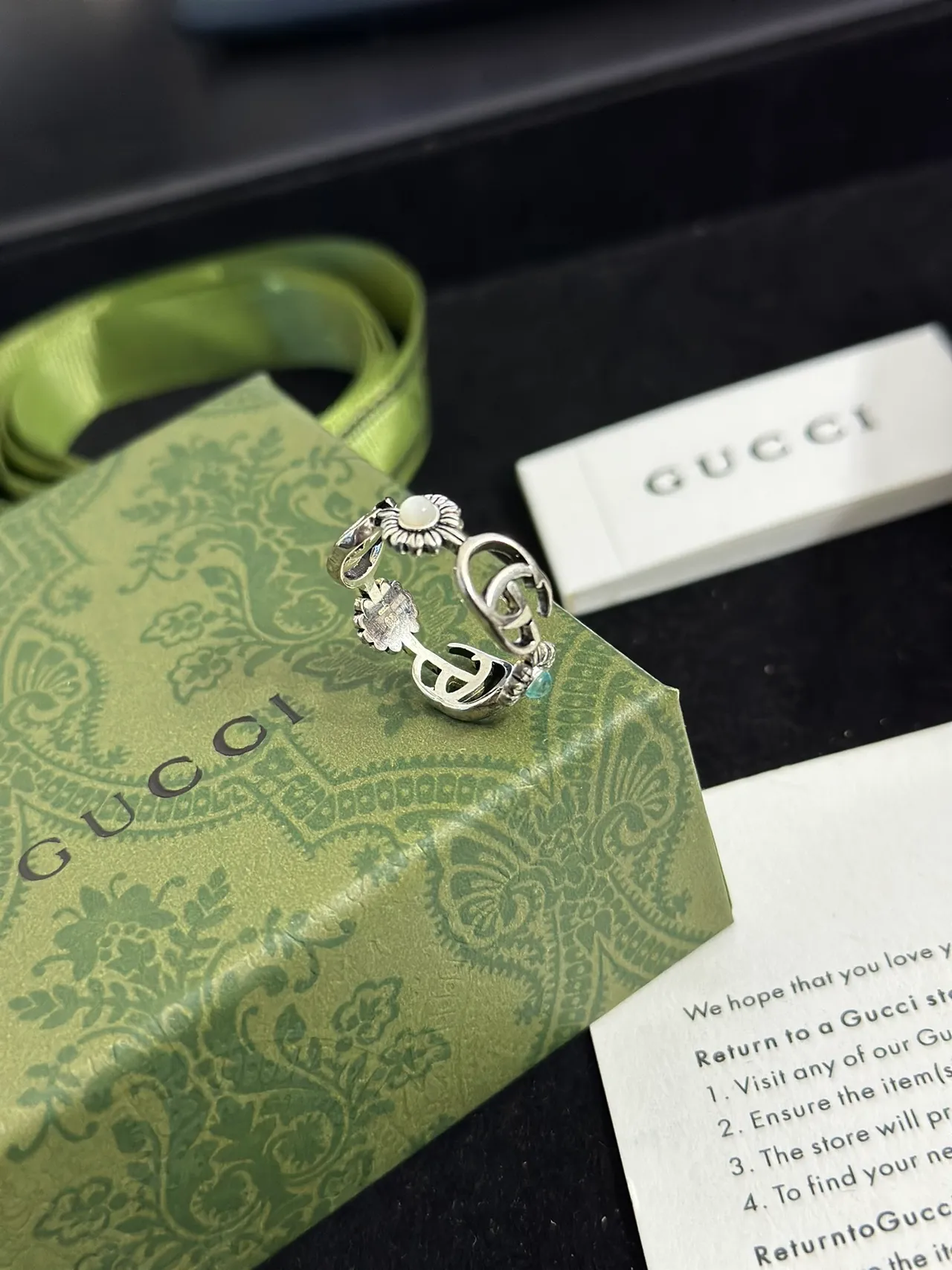 Gucci Floral Interlocking G Turquoise Ring 4