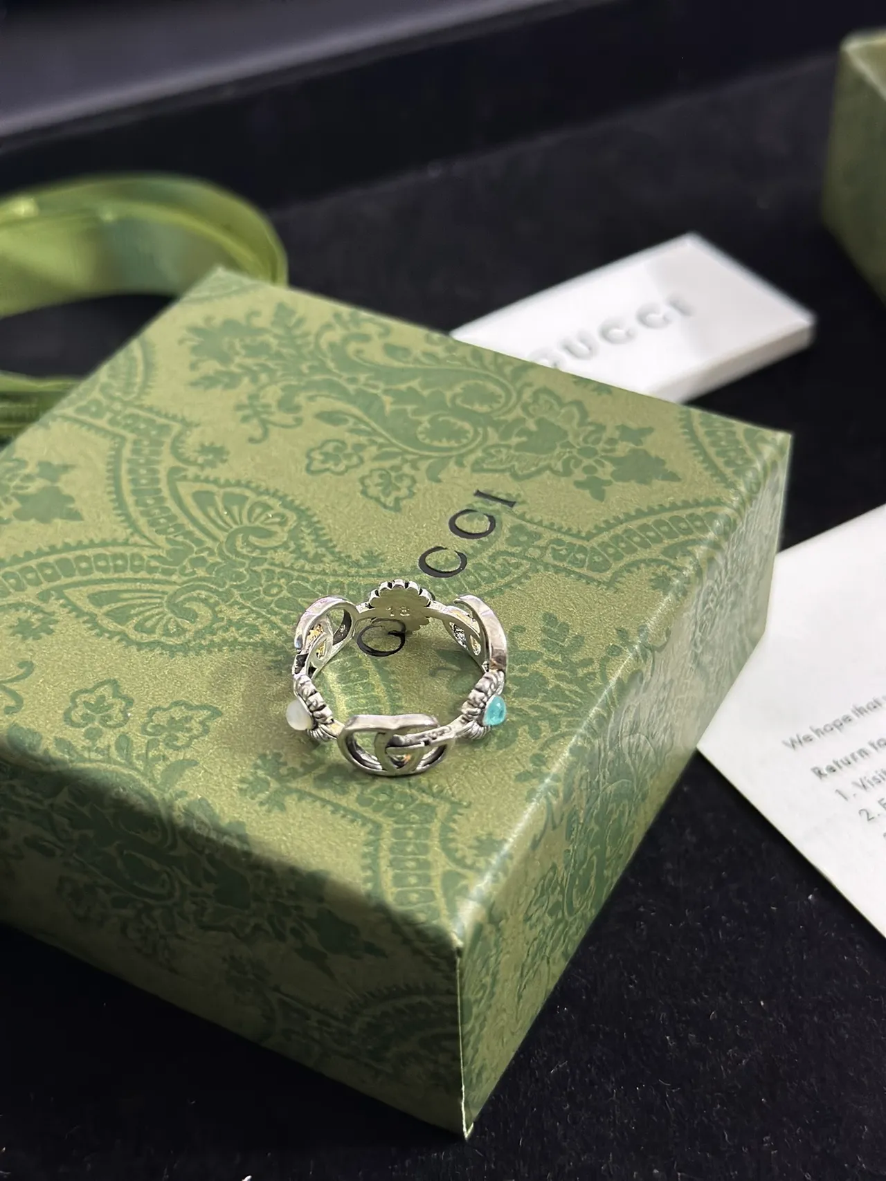Gucci Floral Interlocking G Turquoise Ring 5
