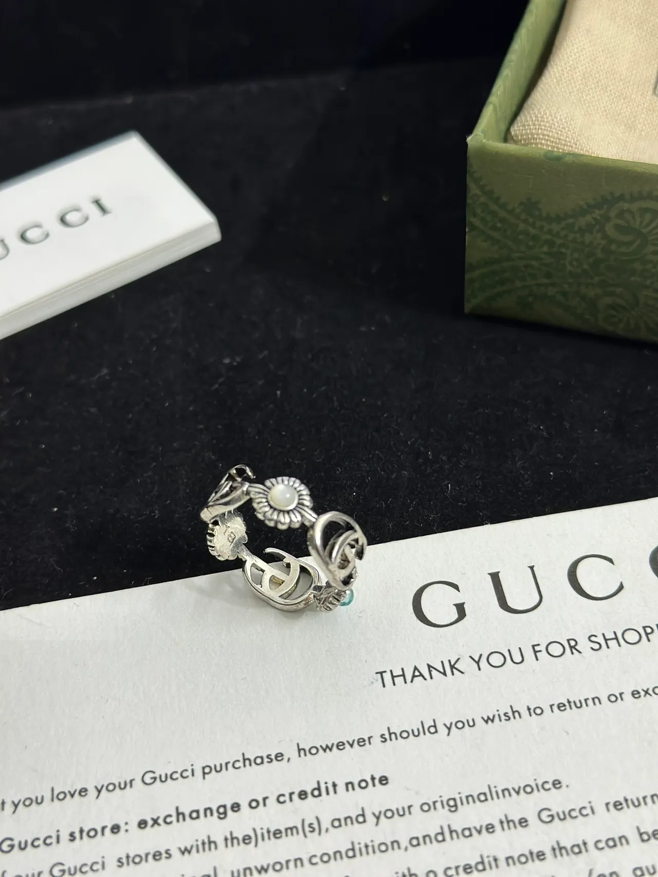 Gucci Floral Interlocking G Turquoise Ring 9