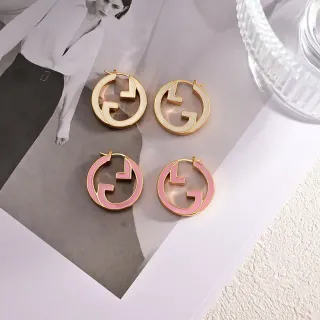 Gucci GG Hoop Gold Pink Circular Enamel-Filled Earrings
