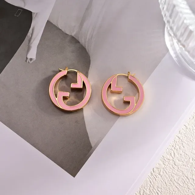 Gucci GG Hoop Gold Pink Circular Enamel-Filled Earrings 3