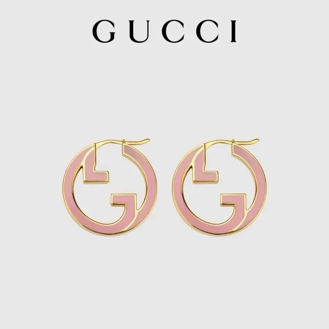 Gucci GG Hoop Gold Pink Circular Enamel-Filled Earrings 6