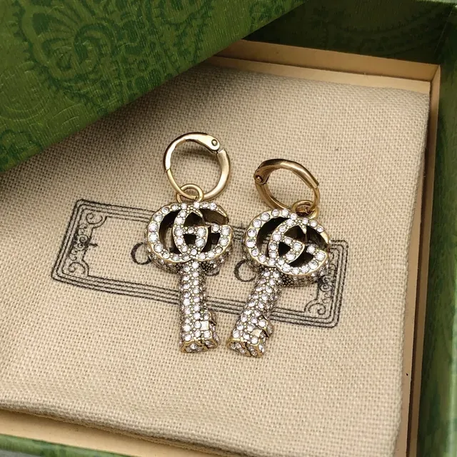 Gucci GG Key Crystal-Pavé Gold-Tone Earrings 2