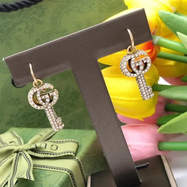 Gucci GG Key Crystal-Pavé Gold-Tone Earrings 5