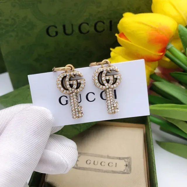 Gucci GG Key Crystal-Pavé Gold-Tone Earrings 6