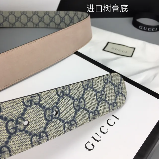 Gucci GG Marmont Bege Marinho Monograma Lona Fivela G Interlocking Couro Cinto 7