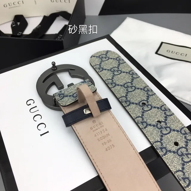 Gucci GG Marmont Bege Marinho Monograma Lona Fivela G Interlocking Couro Cinto 8