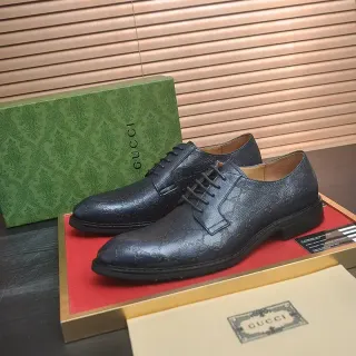 Gucci GG Marmont Black Beige Embossed Monogram Cap-Toe Oxford Shoes