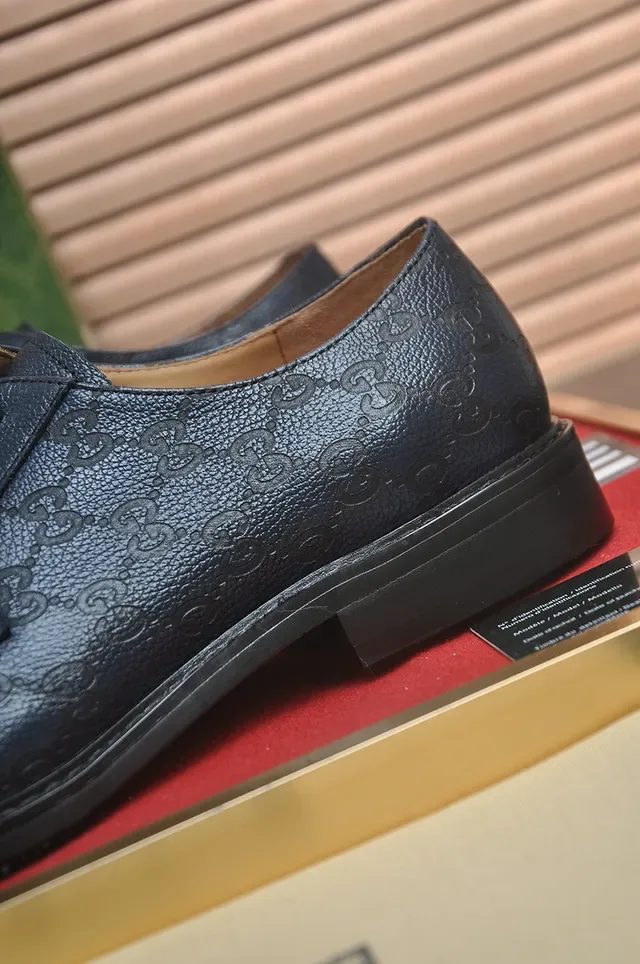 Gucci GG Marmont Black Beige Embossed Monogram Cap-Toe Oxford Shoes 2