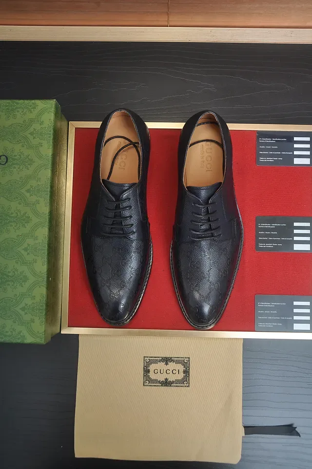 Gucci GG Marmont Black Beige Embossed Monogram Cap-Toe Oxford Shoes 5
