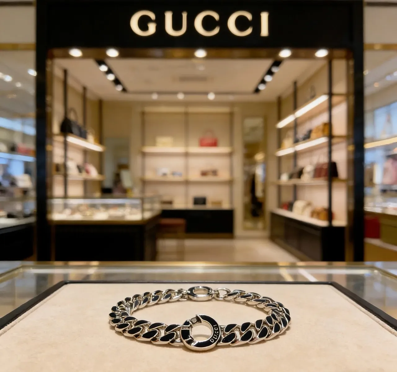 Gucci GG Marmont Black Enamel Curb-Link Bracelet 2